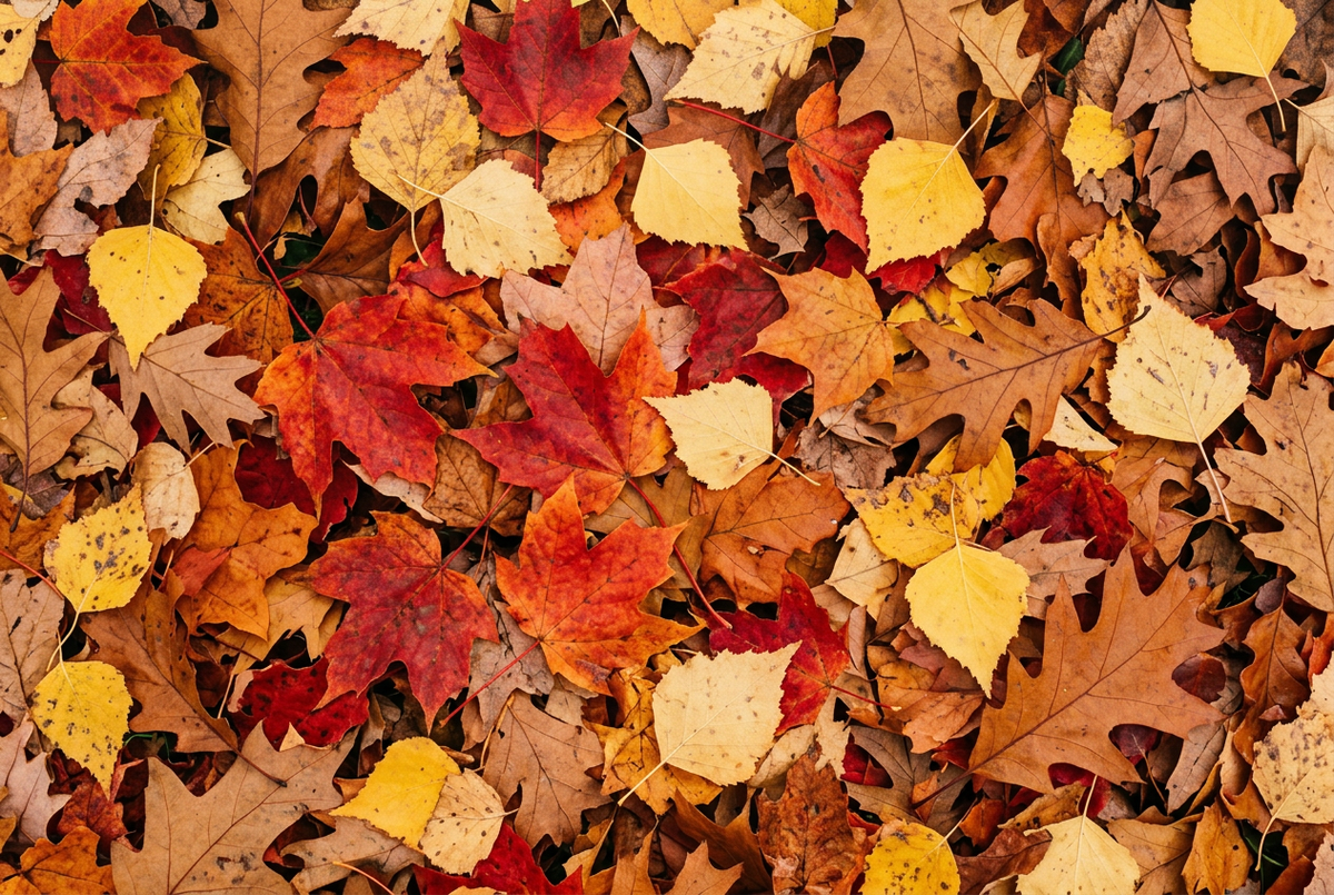 Realistic Michigan fall leaves covering the entire image
